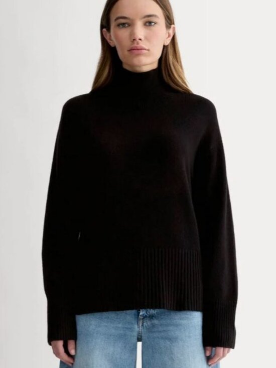 Everlane The Boxy Turtleneck in Cashmere Black Size XS NWT